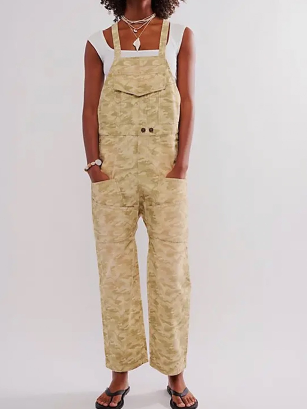 Free People Way It Goes Camo Harem Overalls Medium